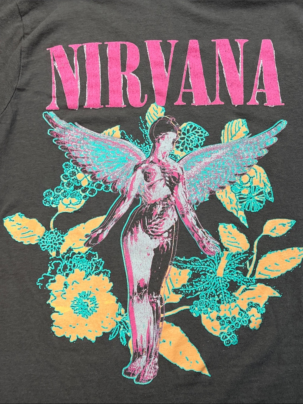 Nirvana In Utero Angel Floral Graphic T-Shirt Gray Adult Small Band Tee